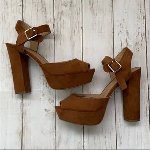 Platform retro look Peep open toe block high heels